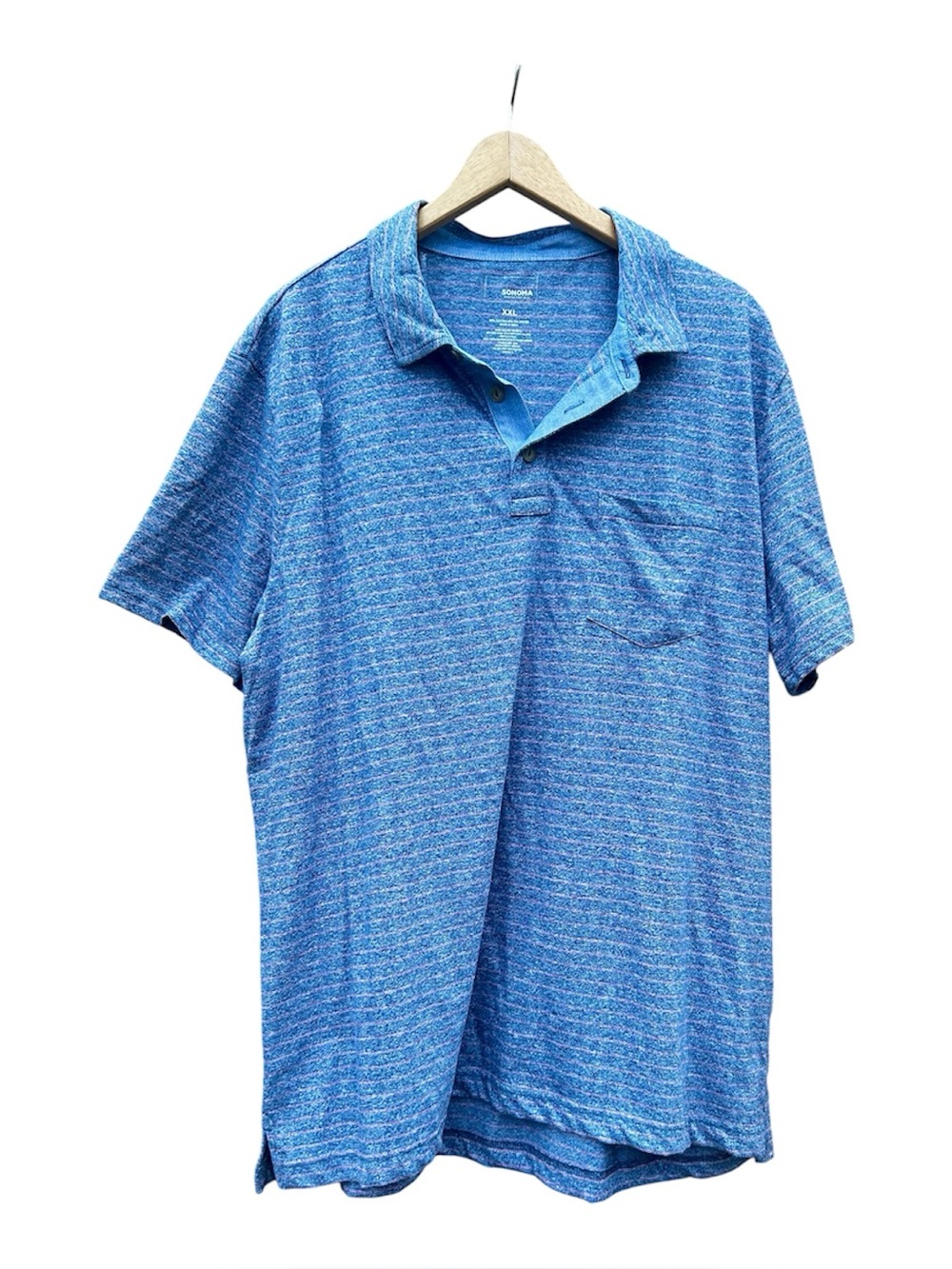 Sonoma‎ Polo Shirt Striped Short Sleeve with Pocket Casual Blue Mens Size XXL